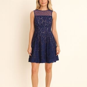 Eliza J 6 navy lace sleeveless fit and flare party dress
